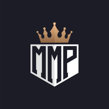 Crown 'lu lüks MMP logosu. Seçkin Markalar için Zarif Baş harfler MMP Harf Logosu. Üst Düzey İşletmeler için MMP Monogramı