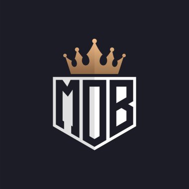 Crown 'lu lüks MOB logosu. Özel Markalar için Zarif Baş harfler MOB Harf Logosu. Yüksek Kalite İşletmeler İçin MOB Monogramı