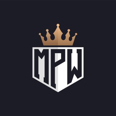 Crown 'lu lüks MPW logosu. Seçkin Markalar için Zarif Baş harfler MPW Harf Logosu. Üst Düzey İşletmeler için MPW Harfi Monogramı