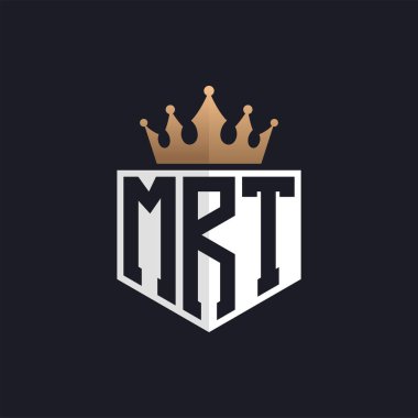 Crown 'lu lüks MRT logosu. Seçkin Markalar için Zarif Baş harfler MRT Harf Logosu. Üst Düzey İşletmeler için MRT Monogramı