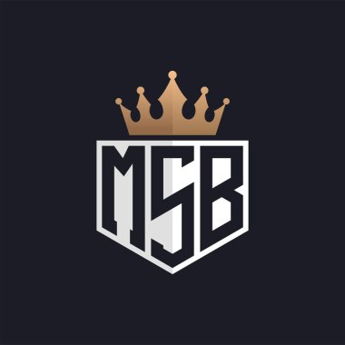 Crown 'lu lüks MSB logosu. Seçkin Markalar için Zarif Baş harfler MSB Harf Logosu. Üst Düzey İşletmeler için MSB Monogramı