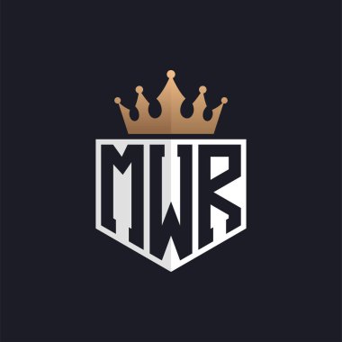 Crown 'lu lüks MWR logosu. Seçkin Markalar için Zarif Baş harfler MWR Harf Logosu. Üst Düzey İşletmeler için MWR Monogramı