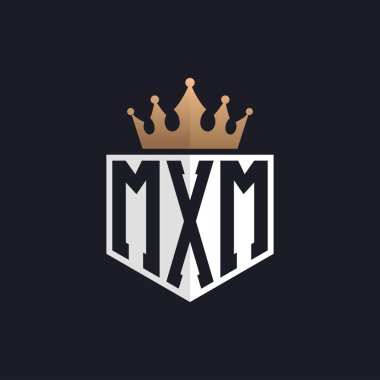 Crown 'lu lüks MXM logosu. Seçkin Markalar için Zarif Baş harfler MXM Harf Logosu. Üst Düzey İşletmeler için MXM Monogramı