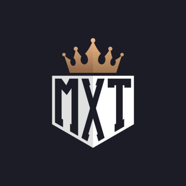 Crown 'lu lüks MXT logosu. Seçkin Markalar için Zarif Baş harfler MXT Harf Logosu. Üst Düzey İşletmeler için MXT Monogramı