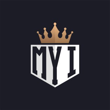 Crown 'lu lüks MYI logosu. Seçkin Markalar için MYI Harf Logosu. Üst Düzey İşletmeler İçin MYI Monogramı