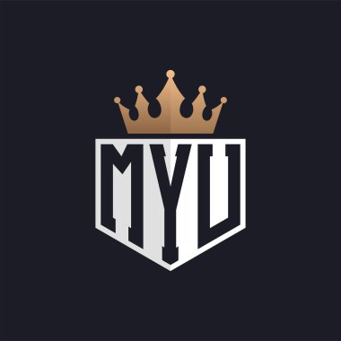 Crown 'lu lüks Myu Logosu. Seçkin Markalar için Zarif MYU Harf Logosu. Üst Düzey İşletmeler İçin MYU Monogramı