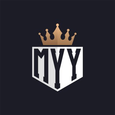 Crown 'lu lüks MYY logosu. Seçkin Markalar için MYY Harf Logosu. Üst Düzey İşletmeler İçin MYY Monogramı