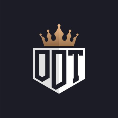 Crown 'lu lüks ODT logosu. Seçkin Markalar için Seçkin Baş harfler ODT Harf Logosu. Üst Düzey İşletmeler için ODT Monogramı