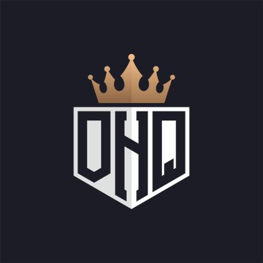 Crown 'lu lüks OHQ logosu. Seçkin Markalar için Seçkin Baş harfler OHQ Harf Logosu. Üst Düzey İşletmeler için OHQ Monogramı