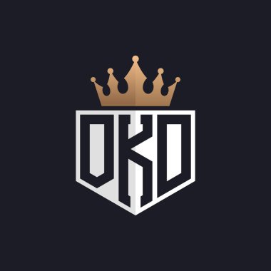 Crown 'lu lüks OKD logosu. Seçkin Markalar için Zarif Baş harfler OKD Harf Logosu. Üst Düzey İşletmeler için OKD Monogramı
