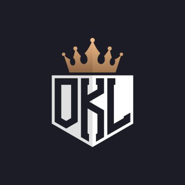 Crown 'la birlikte lüks bir logo. Seçkin Markalar için Zarif Baş harfler OKL Harf Logosu. Üst Düzey İşletmeler için OKL Monogramı