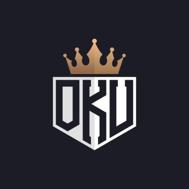 Crown 'lu lüks OKU logosu. Seçkin Markalar için Zarif Baş harfler OKU Harf Logosu. Üst Düzey İşletmeler için OKU Monogramı
