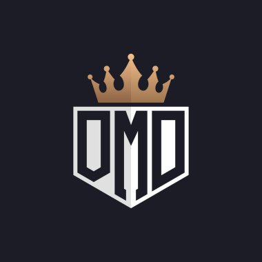 Crown 'lu lüks OMD logosu. Seçkin Markalar için Seçkin OMD Harf Logosu. Üst Düzey İşletmeler için OMD Monogramı