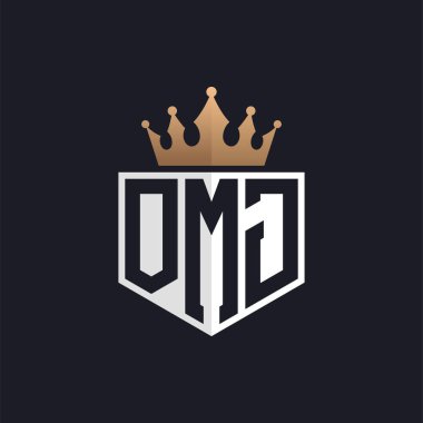 Crown 'la lüks OMJ logosu. Seçkin Markalar için Seçkin Baş harfler OMJ Harf Logosu. Üst Düzey İşletmeler için OMJ Monogramı