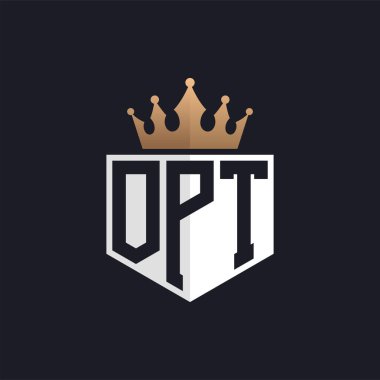 Crown 'lu lüks OPT logosu. Seçkin Markalar için OpT Harf Logosu. Üst Düzey İşletmeler için OpT Monogramı