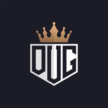 Crown 'lu lüks OUG logosu. Seçkin Markalar için Seçkin Baş harfler OUG Harf Logosu. Üst Düzey İşletmeler İçin Doug Harfi Monogramı