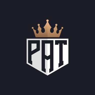 Crown 'lu lüks PAT logosu. Seçkin Markalar için Zarif Baş harfler PAT Harf Logosu. Üst Düzey İşletmeler için Harf PAT Monogramı