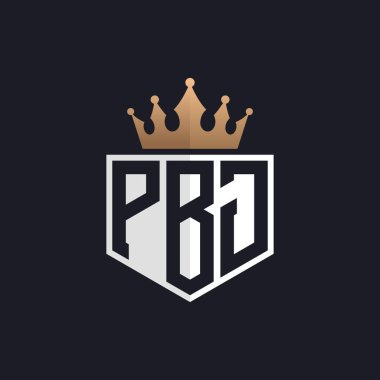 Crown 'lu lüks PBJ logosu. Seçkin Markalar için PBJ Harf Logosu. Üst Düzey İşletmeler için PBJ Monogramı