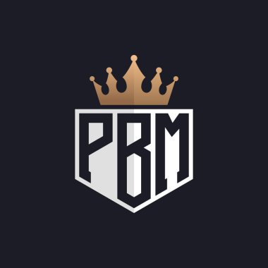 Crown 'lu lüks PBM logosu. Seçkin Markalar için Zarif Baş harfler PBM Harf Logosu. Üst Düzey İşletmeler için PBM Monogramı