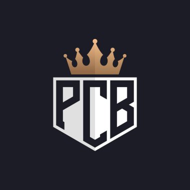 Crown 'lu lüks PCB logosu. Seçkin Markalar için Zarif Baş harfler PCB Harf Logosu. Üst Düzey İşletmeler için PCB Monogramı