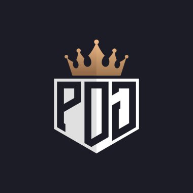 Crown 'lu lüks PDJ logosu. Seçkin Markalar için Zarif Baş harfler PDJ Harf Logosu. Üst Düzey İşletmeler için PDJ Monogramı