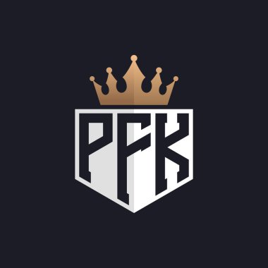 Crown 'la lüks PFK Logosu. Seçkin Markalar için PFK Harf Logosu. Üst Düzey İşletmeler için PFK Monogramı
