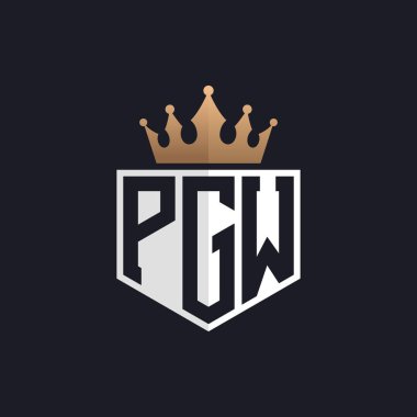 Crown 'lu lüks PGW logosu. Seçkin Markalar için Zarif Baş harfler PGW Harf Logosu. Üst Düzey İşletmeler için PGW Monogramı