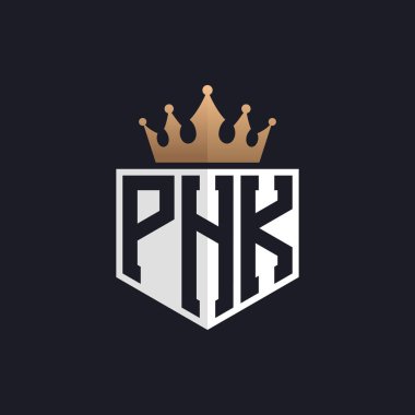 Crown 'lu lüks PHK Logosu. Seçkin Markalar İçin Zarif Baş harfleri PHK Harf Logosu. Üst Düzey İşletmeler için PHK Monogramı