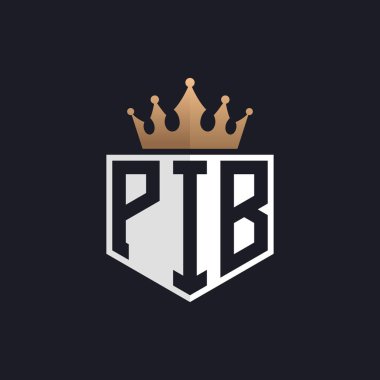Crown 'lu lüks PIB logosu. Seçkin Markalar için Zarif Baş harfler PIB Harf Logosu. Üst Düzey İşletmeler için PIB Monogramı