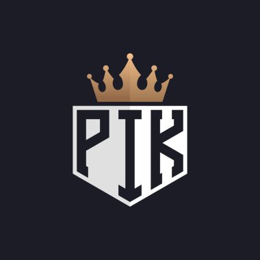 Crown 'la lüks PIK Logosu. Seçkin Markalar için Zarif PIK Harf Logosu. Üst Düzey İşletmeler İçin PIK Monogramı