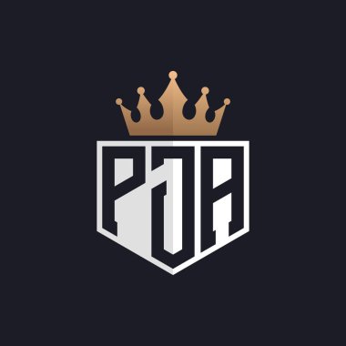 Crown 'lu lüks PJA logosu. Seçkin Markalar için PJA Harf Logosu. Yüksek Kalite İşletmeler için PJA Monogramı