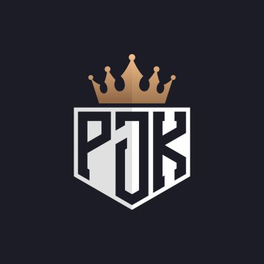 Crown ile lüks PJK Logosu. Seçkin Markalar için Zarif Baş harfler PJK Harf Logosu. Üst Düzey İşletmeler için Harf PJK Monogramı