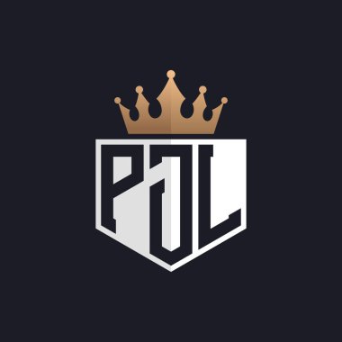Crown 'lu lüks PJL logosu. Seçkin Markalar için Zarif Baş harfler PJL Harf Logosu. Üst Düzey İşletmeler için PJL Monogramı