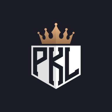 Crown 'lu lüks PKL logosu. Seçkin Markalar için Zarif Baş harfler PKL Harf Logosu. Üst Düzey İşletmeler için PKL Monogramı