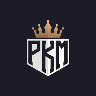 Crown 'lu lüks PKM logosu. Seçkin Markalar için Zarif Baş harfler PKM Harf Logosu. Üst Düzey İşletmeler için PKM Monogramı