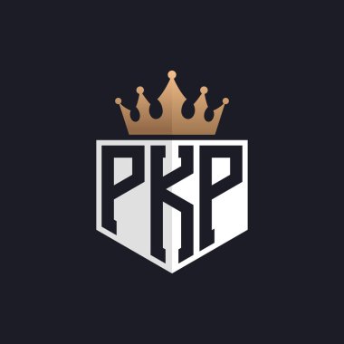 Crown 'lu lüks PKP logosu. Seçkin Markalar için Zarif Baş harfler PKP Harf Logosu. Üst Düzey İşletmeler için PKP Monogramı