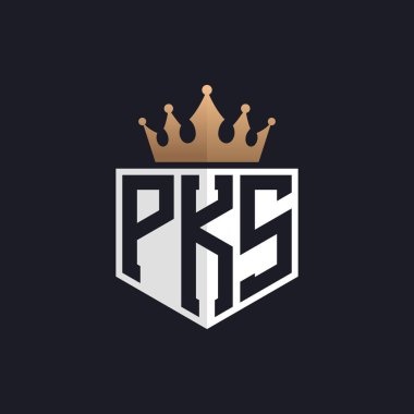 Crown 'lu lüks PKS logosu. Seçkin Markalar için Zarif Baş harfler PKS Harf Logosu. Üst Düzey İşletmeler için Harf PKS Monogramı