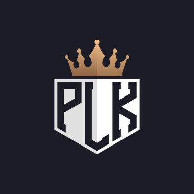 Crown 'lu lüks PLK Logosu. Seçkin Markalar için Zarif Baş harfler PLK Harf Logosu. Üst Düzey İşletmeler için PLK Monogramı