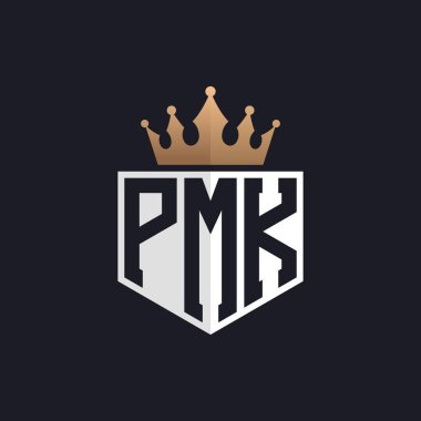 Crown 'la lüks PMK Logosu. Seçkin Markalar için Zarif Baş harfler PMK Harf Logosu. Üst Düzey İşletmeler için PMK Monogramı