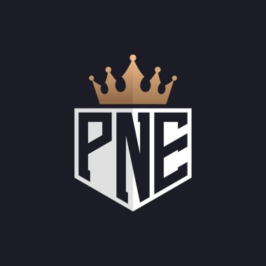 Luxury PNE Logo with Crown. Elegant Initials PNE Letter Logo for Exclusive Brands. Letter PNE Monogram for High-End Businesses clipart