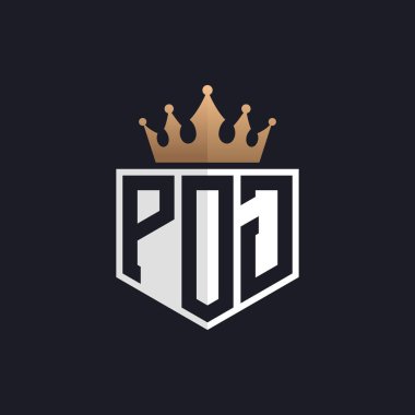 Crown 'lu lüks POJ logosu. Seçkin Markalar İçin Seçkin Baş harfler POJ Harf Logosu. Üst Düzey İşletmeler için POJ Monogramı