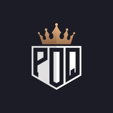 Crown 'lu lüks POQ logosu. Seçkin Markalar için Seçkin Baş harfler POQ Harf Logosu. Üst Düzey İşletmeler için POQ Monogramı