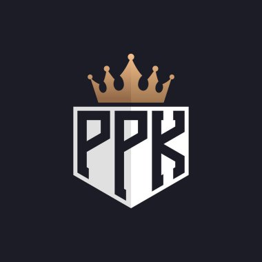 Crown 'lu lüks PPK logosu. Seçkin Markalar için Şık Baş harfler PPK Harf Logosu. Üst Düzey İşletmeler için PPK Monogramı