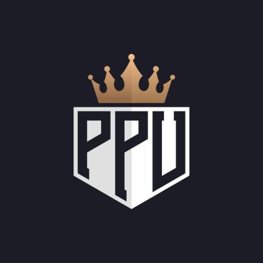 Crown 'lu lüks PPU logosu. Seçkin Markalar için Şık Baş harfler PPU Harf Logosu. Üst Düzey İşletmeler için PPU Monogramı