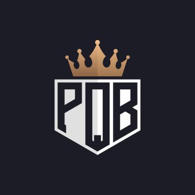 Crown 'lu lüks PQB logosu. Seçkin Markalar için Zarif Baş harfler PQB Harf Logosu. Üst Düzey İşletmeler için PQB Harfi Monogramı