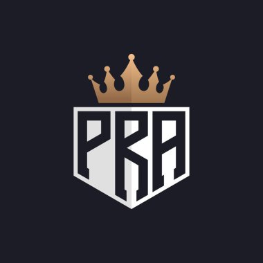 Crown 'lu lüks PRA logosu. Seçkin Markalar için Zarif Baş harfler PRA Harf Logosu. Üst Düzey İşletmeler İçin PRA Monogramı