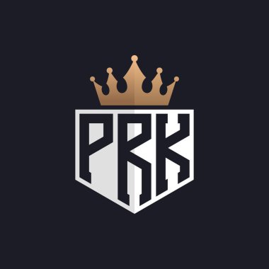 Crown 'lu lüks PRK Logosu. Seçkin Markalar için Zarif Baş harfler PRK Harf Logosu. Üst Düzey İşletmeler için PRK Monogramı