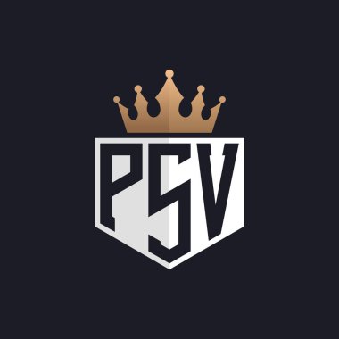 Crown 'lu lüks PSV logosu. Seçkin Markalar için Zarif Baş harfler PSV Harf Logosu. Üst Düzey İşletmeler için PSV Monogramı