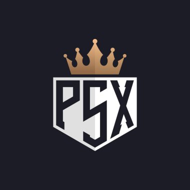 Crown 'lu lüks PSX logosu. Seçkin Markalar için PSX Harf Logosu. Üst Düzey İşletmeler için PSX Monogramı