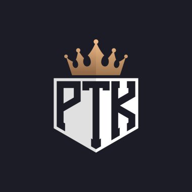 Crown 'lu lüks PTK logosu. Seçkin Markalar için Zarif Baş harfler PTK Harf Logosu. Üst Düzey İşletmeler İçin PTK Monogramı